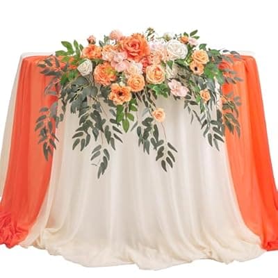 [TINGE TIME] TINGE TIME Artificial Sweetheart Flower Swag with Table Cloth and Table Runner, Pack of 3 Floral Arrangement for Wedding Sweetheart Table Centerpiece Decoration (CoralPink&Champagne)