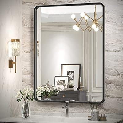 [Brightify] Brightify Black Bathroom Mirror for Wall, 20 x 28 Inch Rectangluar Black Metal Framed Mirror, Modern Wall Mounted Vanity Mirror for Bathroom, Vertical or Horizontal