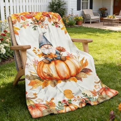 yuboo Soft Flannel Gnome Throw Blanket, Spring Warm Cozy Plush Blanket for Women Kids Girls, Cute Farmhouse New Years Decor for Sofa Couch Bed, 60x50 Inches (Orange & Maple)