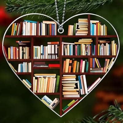 [BAOXUE] Book Ornament, Books Ornaments for Christmas Tree, Acrylic Heart Ornament for Booklovers, Bookworm, Librarian, Bookclub, Reading - Book Lover Gifts for Women