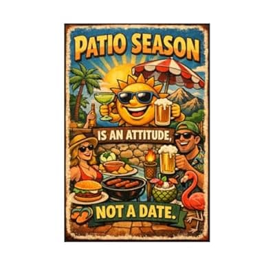 [Carastora] Patio Season Is An Attitude Not A Date Vintage Metal Tin Sign Outdoor Barbecue Wall Decor Summer Party Humor Art Plaque For Patio Bar Backyard Grill Pool Area Man Cave Gift 8x12 Inch