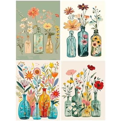 [AREOPNMG] AREOPNMG 4 Pack Paint by Numbers Kit for Adults Beginner,DIY Flower Vase Painting by Numbers Kits,with Brushes and Acrylic Paint(Without Frame),Home Wall Decor 9.8X 13.7 in