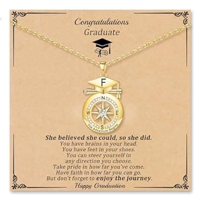 [Sistble] Sistble Graduation Gifts for Her, Gold Compass Necklace Class of 2026 Gifts A-Z Initial Graduation Necklace College High School 8TH 5TH Grade Graduation The Adventure Begins Congratulation Gift