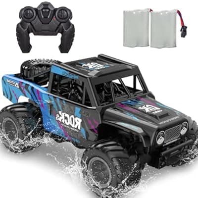 [KB KAIBO] KB KAIBO Q191 1:16 Amphibious Remote Control Car - Waterproof All Terrain RC Monster Truck for Kids, 50+ Min Play with 2 Batteries, 2.4Ghz 4WD Off-Road Toy for Boys Girls 6-12+ (Gift Idea)-Blue