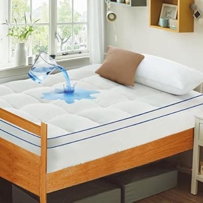 [CYMULA] Mattress Topper Twin XL College Dorm, Waterproof Bed Topper Twin XL Cooling Mattress Pad Cover for College, Pillow Top Mattress Topper with Deep Pockets, Breathable Fluffy Fill Mattress Protector