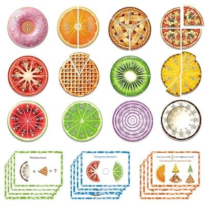 [PraxiKidy] PraxiKidy Magnetic Fraction Tiles & Circles, Bars,Math Manipulatives 2nd, 3rd, 4th, 5th Grade,Fraction Manipulatives for Kids Teachers Demonstration Teaching Homeschool Supplies Classroom Whiteboard