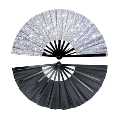 [Generic] Large Foldable Clack Popping Hand Fan for Line Dancing, Outdoor Parties & Festivals – Glitter Rave Fan for EDM, Clubs, Men & Women (Loud, Durable) (1, white)