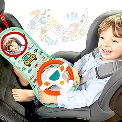 [COVTOY] COVTOY Carseat Toy for Infants, Baby Steering Wheel Toys with Mirror, Music Lights 6-12 Months Baby Toys for Car Seat