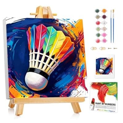 [XTCIXAL] XTCIXAL Paint by Numbers Kit for Kids with Frame, Badminton Paint by Number Kids Age 5-8-12, Paint by Number with Frame for Gifts and Decor 8X8 Inch