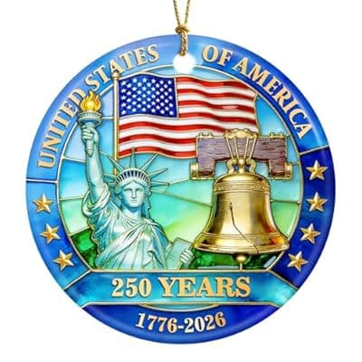 [Valyria] USA 250th Anniversary Ornament, Ceramic 1776 2026 Liberty Bell Decorations, America 250 Years Commemorative Ornaments Vintage Independence Gift
