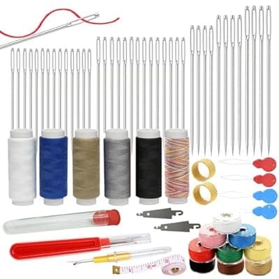 [Synva] 66PCS Sewing Kit 5 Size Big Eye Stainless Steel Needles for Hand Sewing Needle and Thread Kit with Threaders, Bobbins,Thimbles,Seam Rippers Accessories and Supplies Tools for Adults Beginners