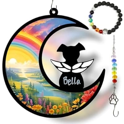 [GDuolaPaws] GDuolaPaws Personalized Dog Memorial Gifts for Loss of Dog, 3-Pieces Gift Set with Suncatcher & Sympathy Card & Bracelet, Well Packaged Gift Ornament for Window Hanging (Rainbow River)