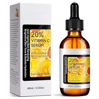 [QJCWXIAOX] Premium 20% Vitamin C Serum For Face & Neck, Anti Aging & Wrinkle Facial Serum with Vitamin C, Ferulic Acid, Vitamin E, Boost Skin Collagen,Hydrate & Plump Skin, 60ml