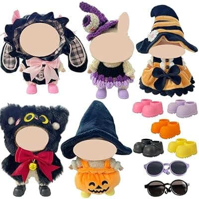 [Ezcora] Ezcora 5 Sets Magical Fantasy Dress-Up Clothes Doll Clothes Compatible with Labubu Dolls, 17cm Doll Accessories with Shoes and Glasses, Kawaii Idea (No Dolls)