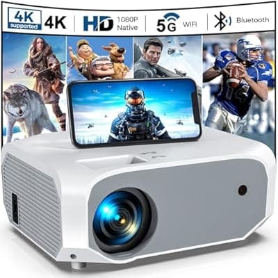 [Generic] Projector with 5G WiFi and Bluetooth Native 1080P 4K Support, Outdoor Movie Projector, Portable Home Theater Projector for iOS/Android/TV Stick/Laptop/HDMI/USB