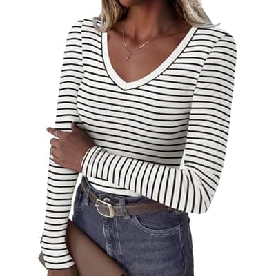 [GKBK] GKBK Womens 3/4 Sleeve Scoop Neck Top Ribbed Knit Slim Fitted Casual Basic Tee Shirts 2025 Fall Trendy Work T-Shirt Outfits