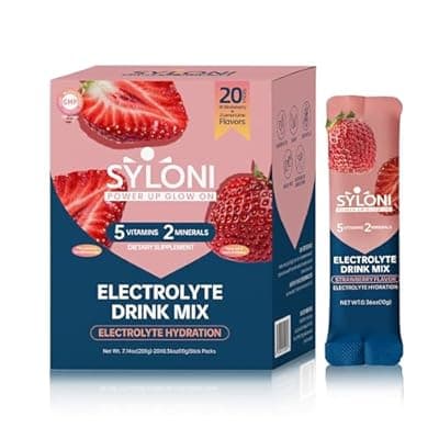 [Syloni] Syloni Electrolytes Powder Packets, Strawberry(0.36 oz*20 Sticks), Sugar Free Hydration Packets Electrolyte Drink Mix with 7 Vitamins and Electrolytes, Keto Friendly, Vegan, Gluten Free