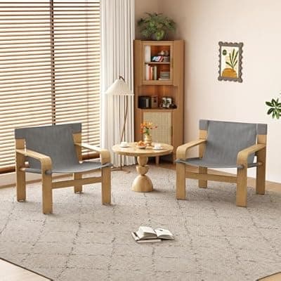 [XUOXFUTZIG] Accent Chair with Wide Armrest & Solid Wood Frame, Detachable and washable Oak Mid-Century Lounge Chair Linen Fabric Armchair, Modern Reading Chairs for Living Room, Bedroom, Balcony (Dark Grey)