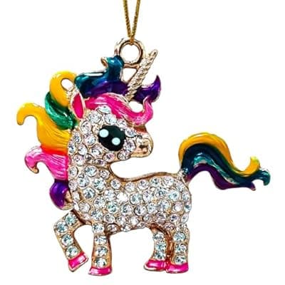 [JZILU] Unicorn Christmas Ornament,Unicorn Ornaments for Christmas Tree,Metallic Rainbow Ornament with Sparkly Rhinestone,Beautiful Cute Ornaments for Kids Girls
