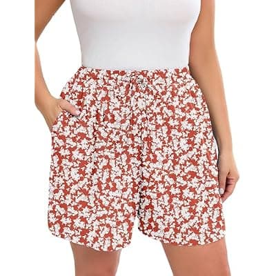 [AusLook] AusLook Plus Size Women's Wide Leg Shorts Lightweight High Waisted Adjustable Tie Knot Loose Summer Baggy Short Pants 1X-5X