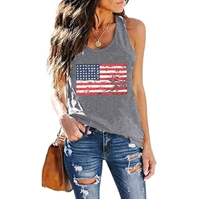 [DESFSE] DESFSE American Flag Tank Top Women 4th of July Tanks Tops for Womens USA Flag Patriotic Shirts Vest Racerback Sleeveless Tee