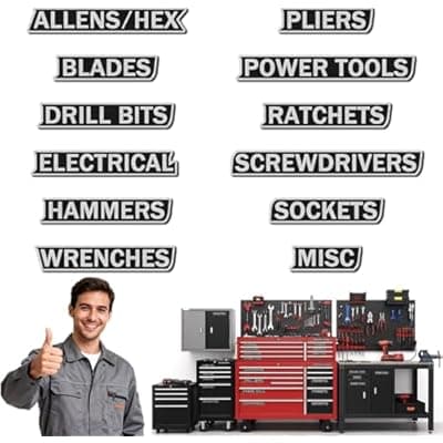 [AKLOZYX] Magnetic Tool Box Organization Labels, 12 Pack Reusable Steel Cabinet Labels for Workshop Storage, Toolbox Drawer with Strong Magnet Backing (Black)