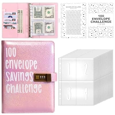 [YAKUNCL] YAKUNCL 100 Envelopes Money Saving Challenge, Money Saving Budget Binder with Cash Envelope, Budget Saving Challenge with Combination Lock, Savings Challenge, Save $5,050 Easily (Pink)