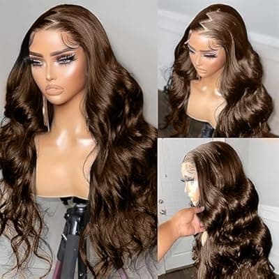 [FKFO] 250 Density 2x6 SKINLIKE Real HD Lace Wigs 15A Chocolate Brown Lace Frontal wigs Human Hair Invisible 0.1mm Ultra-thin Frayed Ends Full Cuticle Aligned Virgin Hair Tiny Knots(30 Inch,Chocolate Wig)