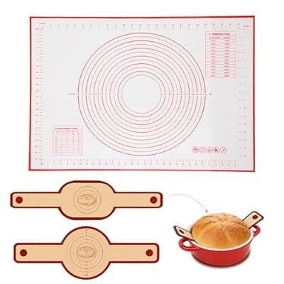 [ritonis] Silicone Baking Mat 3-Piece Set:1Pcs 27x19 inch Non-Slip Pastry Rolling Mat with Measurements &2Pcs Silicone Bread Sling for Sourdough Tools | Non-Stick, Dishwasher Safe, Reusable Baking Accessories