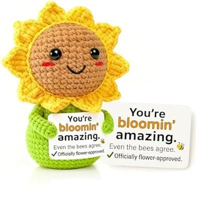 [Krinisou] Krinisou Cute Sunflower Gift for Women – Crochet “You're Amazing” Sun Flower, Funny Positive Affirmation Desk Decor, Uplifting Cheer Up & Just Because Gift for Friend or Coworker