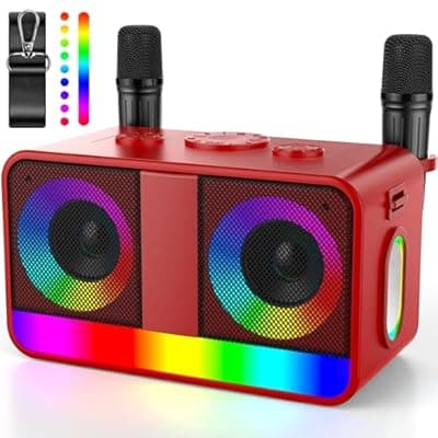 [RayangSound] RayangSound Karaoke Machine, Real 35W Portable Speaker,8H Long Time, 2 Rechargeable Wireless Microphones,LED,Karaoke Machine for Adults & Kids,BT/FM/USB/TF/AUX,for Home Party/Outdoors(CHJ171-Red)