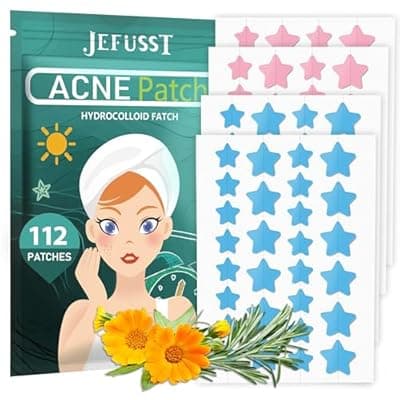 [Jefusst] Jefusst Star Acne Patches 112 Counts, Pimple Patch Pimple Patches for Face Pimple Patches Stars Hydrocolloid Acne Patches Cute Zit Patches Healing Sticker, Blue and Pink