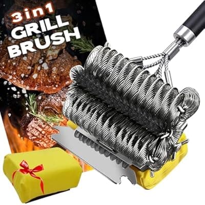 [YEBLEM] YEBLEM 3-in-1 Grill Brush and Scraper with 2 Sponges, 18" Heavy Duty Stainless Steel Bristle BBQ Cleaner, Heat Resistant Barbecue Grilling Tool, Ideal Outdoor Gift for Men & Dad (Black)