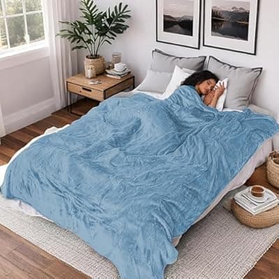 [Minervada] Minervada Heated Blanket Electric Blanket Throw Size 50''x60'', 6 Heating Levels 3 Hrs Auto Shut Off Soft Warmer Flannel Blanket for Couch, Bed, Office, Mother's Gifts, Machine Washable - Blue