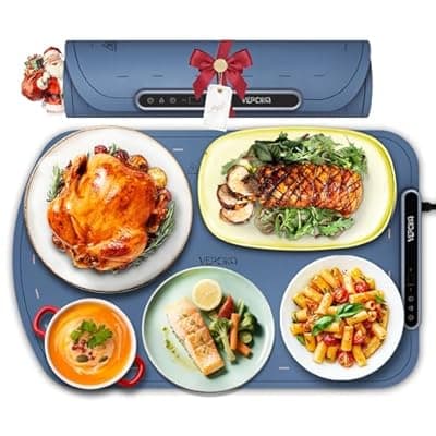 [VEPOKA] Warming Mat for Food, VEPOKA Food Warmer Mat for Countertop, Electric Warming Tray with 7 Temp Levels & Auto Shut-Off, Food Warmers for Parties, Ideal Gift for Kitchen & Buffet Use