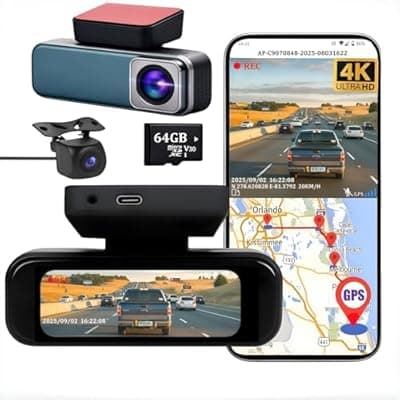 [7Track] 4K Dash Cam Front and Rear with GPS, Real 4K+1080P Dual Dash Camera for Cars, Built-in WiFi & Smart App, Free 64GB Card, 3.19" IPS Screen, HDR,Night Vision, 24H Parking Mode, Loop Recording