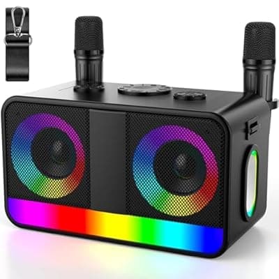 [RayangSound] RayangSound Karaoke Machine, Real 35W Portable Speaker,8H Long Time, 2 Rechargeable Wireless Microphones,LED,Karaoke Machine for Adults & Kids,BT/FM/USB/TF/AUX,for Home Party/Outdoors(CHJ171-Black)