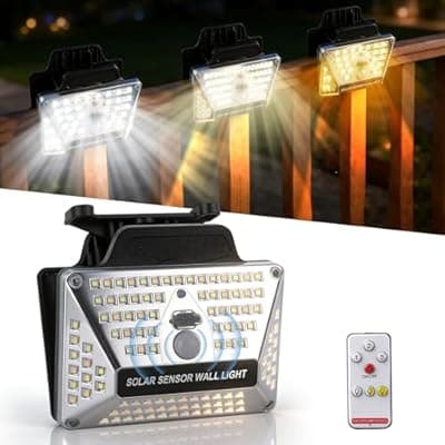 [BORUIT] BORUIT Clip On Solar Lights Outdoor, 3 Color Temperature,111 LEDs Solar Powered Fence Light with Motion Sensor, USB C Rechargeable, Security Light with Remote for Outside Wall Gutter Garage Yard