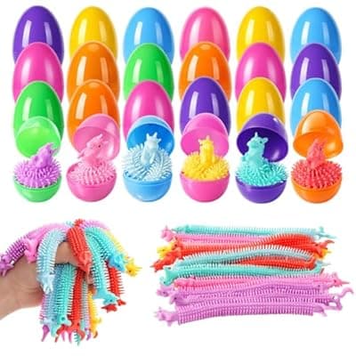 [Yunfan] Yunfan 24 Pack Prefilled Easter Eggs with Dinosaur Stretchy Strings Fidget Toys Stress Reliever Sensory Squeeze Toys for Easter Basket Stuffers Egg Hunt Party Favors Birthday Gifts