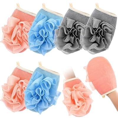 [Gilprop] Gilprop 6 Pcs Bath Shower Pouf Sponge Mesh Pouf Exfoliating Shower Ball Puff Loofah Bath Sponge Hand Elastic Body Brush Strap 2 in 1 Mitt Glove for Face and Body that Gets You Clean