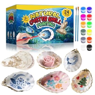 [GMGH] GMGH 24Pcs Oyster Shells Painting Kit for Kids, 3"-4" Oyster Shell for Crafts, Bulk Sea Shells Arts and Crafting Supplies, DIY Seashells Ornaments for Christmas Gifts, Home Decor