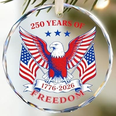 [Valyria] United States 250th Anniversary Ornament, Crystal Glass 1776 2026 Patriotic Decorations, America 250 Years of Freedom Commemorative Ornament Independence Gift