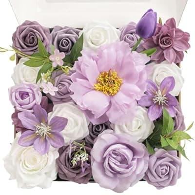 [TINGE TIME] TINGE TIME Artificial Flowers Paisley Purple & White Flower Combo for DIY Wedding Bouquets Table Centerpieces Arrangements Party Baby Shower Home Decorations