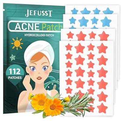 [Jefusst] Jefusst Star Acne Patches 112 Counts, Pimple Patch Pimple Patches for Face Pimple Patches Stars Hydrocolloid Acne Patches Cute Zit Patches Healing Sticker, Orange and Pink