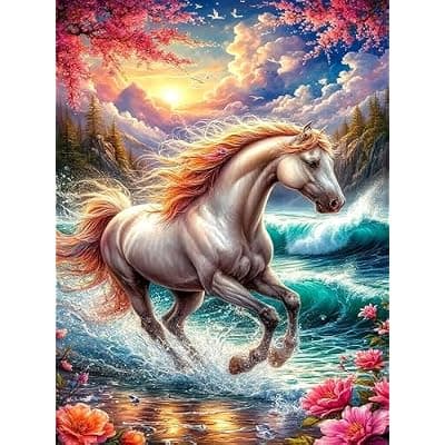 [Ekuxom] Ekuxom Horse Diamond Art Kits for Adults-Diamond Painting Kits for Adults-DIY Full Round Drill Gem Art Painting Kits for Home Wall Decor 12x16 inch