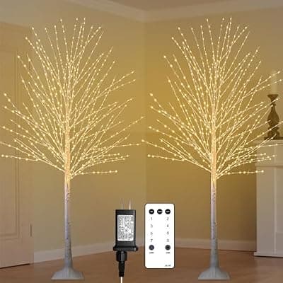 [TiYiViRi] 2Pack 6FT Lighted Birch Tree with 880 LED Warm White Lights, 8 Twinkle Modes, Timer, Dimmable Artificial Light Up Twig Christmas Tree for Indoor Outdoor Xmas Holiday Party Decor