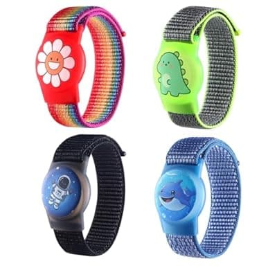 [WarmSea] Kids Wristband for AirTag, Adjustable Nylon Watch Band Tracker Case, Breathable, Waterproof, GPS Trackers Case Cover, Anti Lost watchband for Toddler Child (red/Green/Black/Blue)