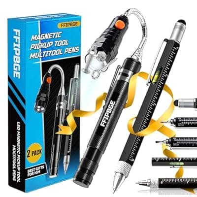 [FFIPBGE] Magnet Pickup Tool with Telescoping Magnetic Flashlight and 6 in 1 Multitool Pen with Rulers, Bubble Level, Screwdrivers, Ballpoint, Valentines Day Gifts for Him Adults, Birthday Gifts for Him
