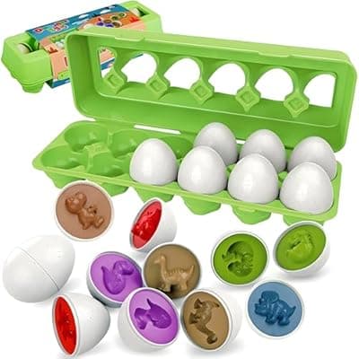 [WEEJOYGAM] WEEJOYGAM Easter Dinosaur Eggs Toys for Toddlers 1-3, Dino Egg Kids Color Sorting Shape Matching Game, Sensory Learning Montessori Toys for 1 2 3 Year Old Boy Girl Easter Basket Stuffers Birthday Gift