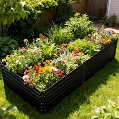 [COMHOMA] COMHOMA Raised Garden Bed 6x3x2ft,Galvanized Metal Planter Box Kit for Outdoor Gardening,Large Vegetable Flower Growing Beds with Gloves Tools,Black